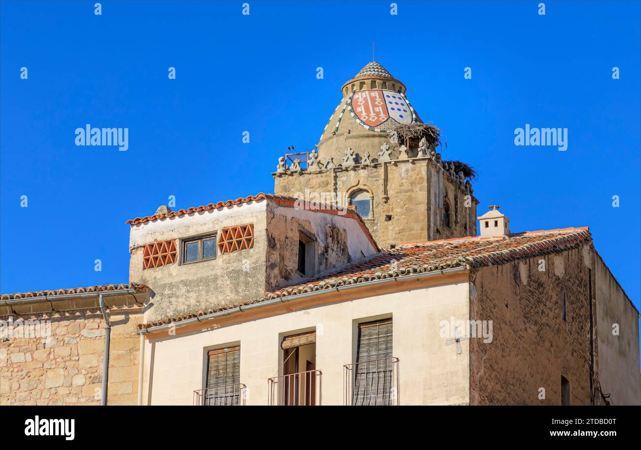Ornate ancient building with painted dome complete with storks nests and surrounded by buildings Stock Photo