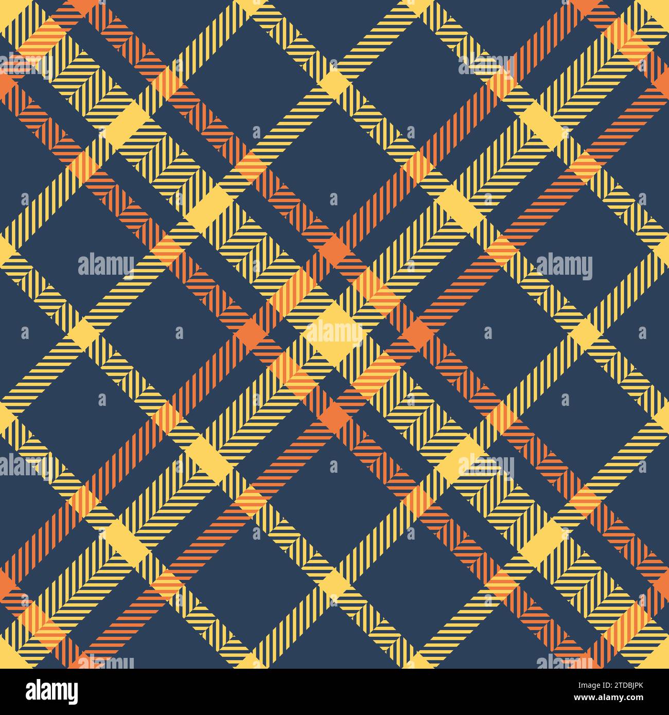 Tartan pattern texture of check fabric plaid with a seamless textile background vector in blue and amber colors. Stock Vector