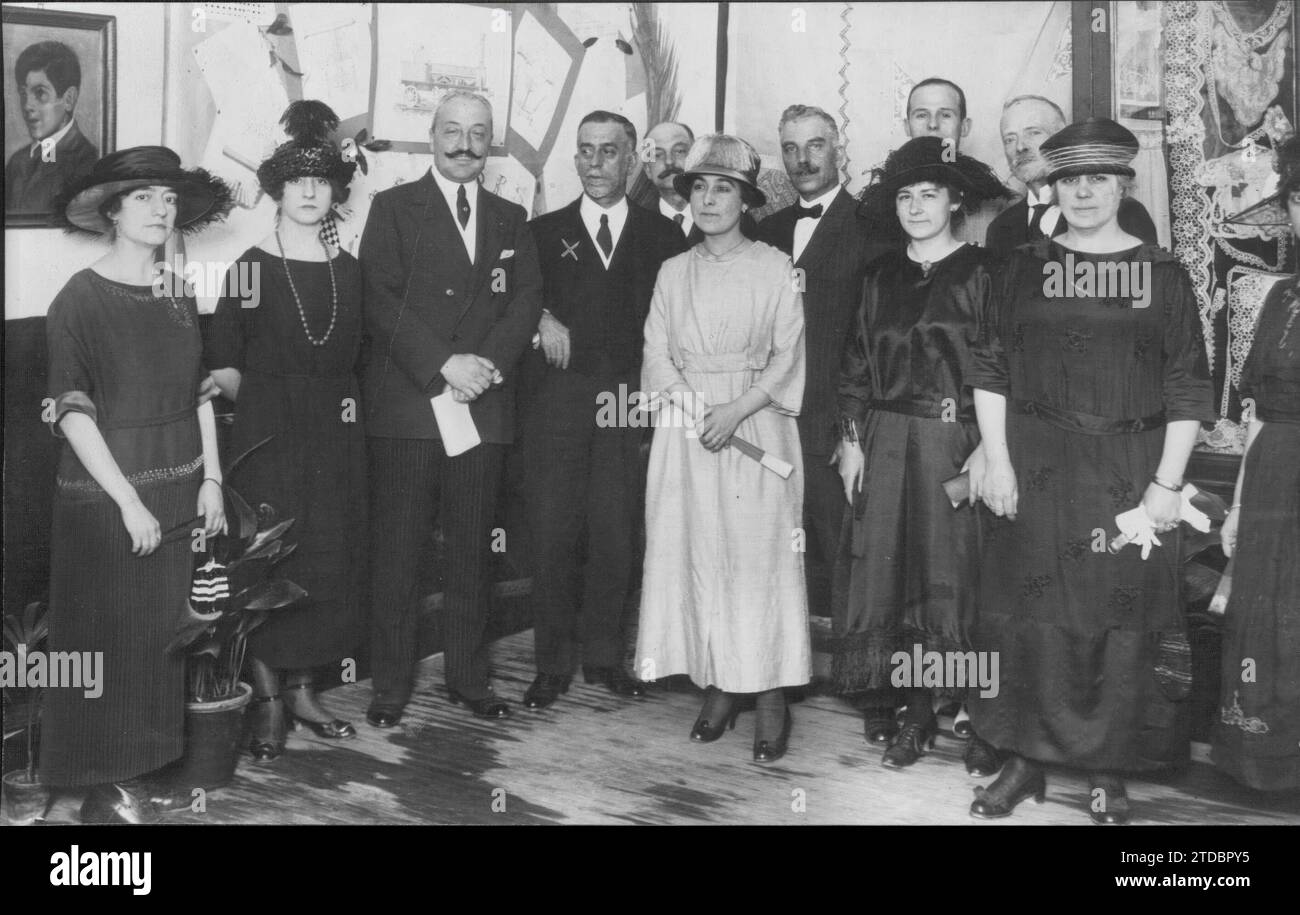 07/10/1919. Madrid. In the Commercial instruction center. The Minister of Public Instruction, Mr. Silio (X), at the inauguration of Student Work, Verified last night. Credit: Album / Archivo ABC / José Zegri Stock Photo
