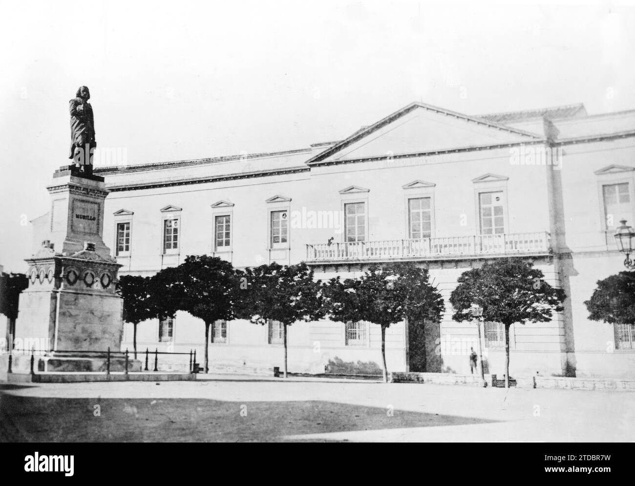 Seville, 1870 (CA.). The Provincial museum with the statue of Murillo. Current Museum of Fine Arts in Seville. Credit: Album / Archivo ABC / CARMONA Stock Photo