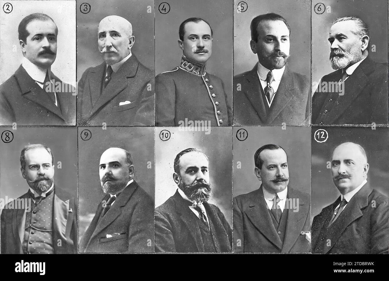 05/31/1917. The Senior Officials. 1. -D. Abilio Calderón, civil governor of Madrid; 2. -the Marquis of Santa Cruz, undersecretary of the Presidency; 3. - Mr. Manuel Sáenz de Quejana, Undersecretary of the Interior; 4. -D. José Jorro Miranda, undersecretary of Public Instruction; 5 D. Mariano Ordóñez García, Undersecretary of the Treasury; 6. -D. Eloy Bullón, director of primary education; 7. -D. Manuel Argüelles, director of Customs; 8. -D. Emilio Ortuño, Director of Communications, 9. -D. José Martínez Acacio, director of Administration; 10. -D. Justino Bernard, Director of Contributions; 11. Stock Photo