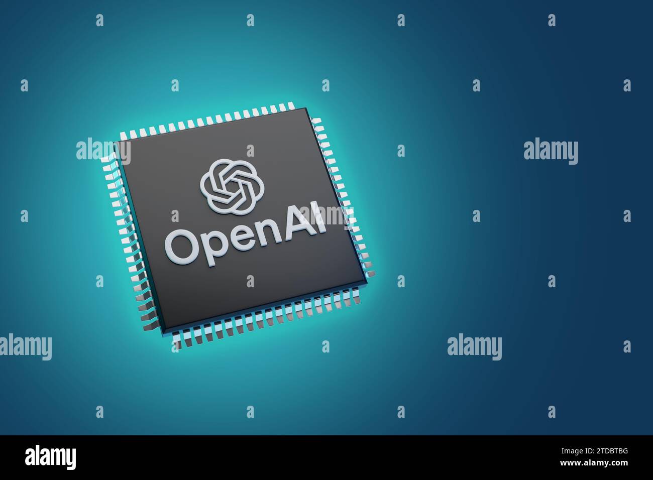 Buenos Aires, Argentina; December 15th 2023: Microprocessor with OpenAi logo with copy space. Stock Photo