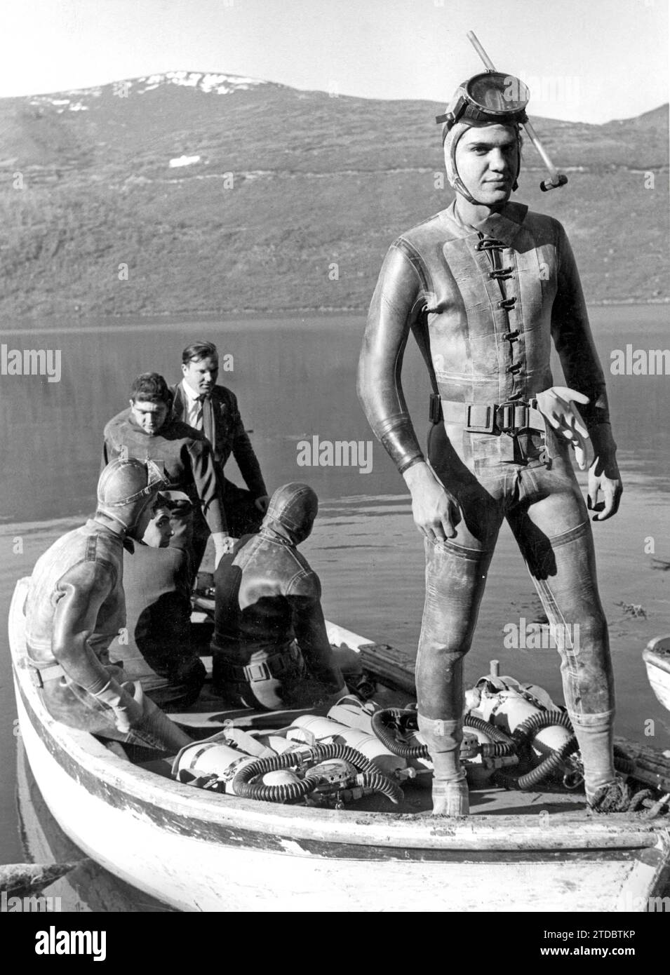 01/11/1959. The Dives of the Frogmen of the Spanish Navy were going to begin when this Photo was Obtained, in which Sebastián Rodríguez, shows us with an impressive appearance, like an extraterrestrial man. Credit: Album / Archivo ABC / Basabe Stock Photo