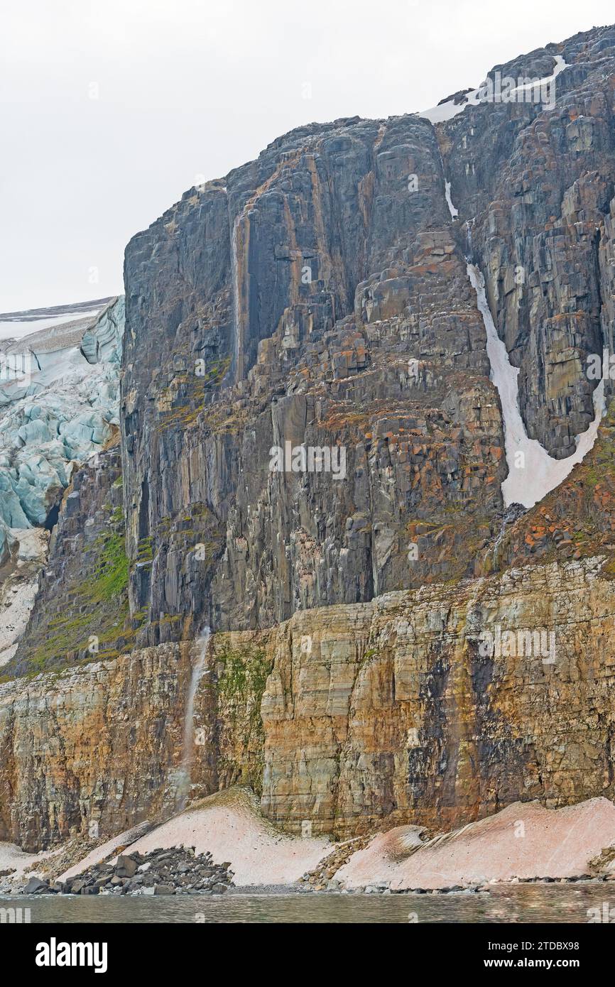 Bird Nesting Cliffs in the High Arctic on Alkefjellet in the Hinlopen Strait in the Svalbard Islands Stock Photo