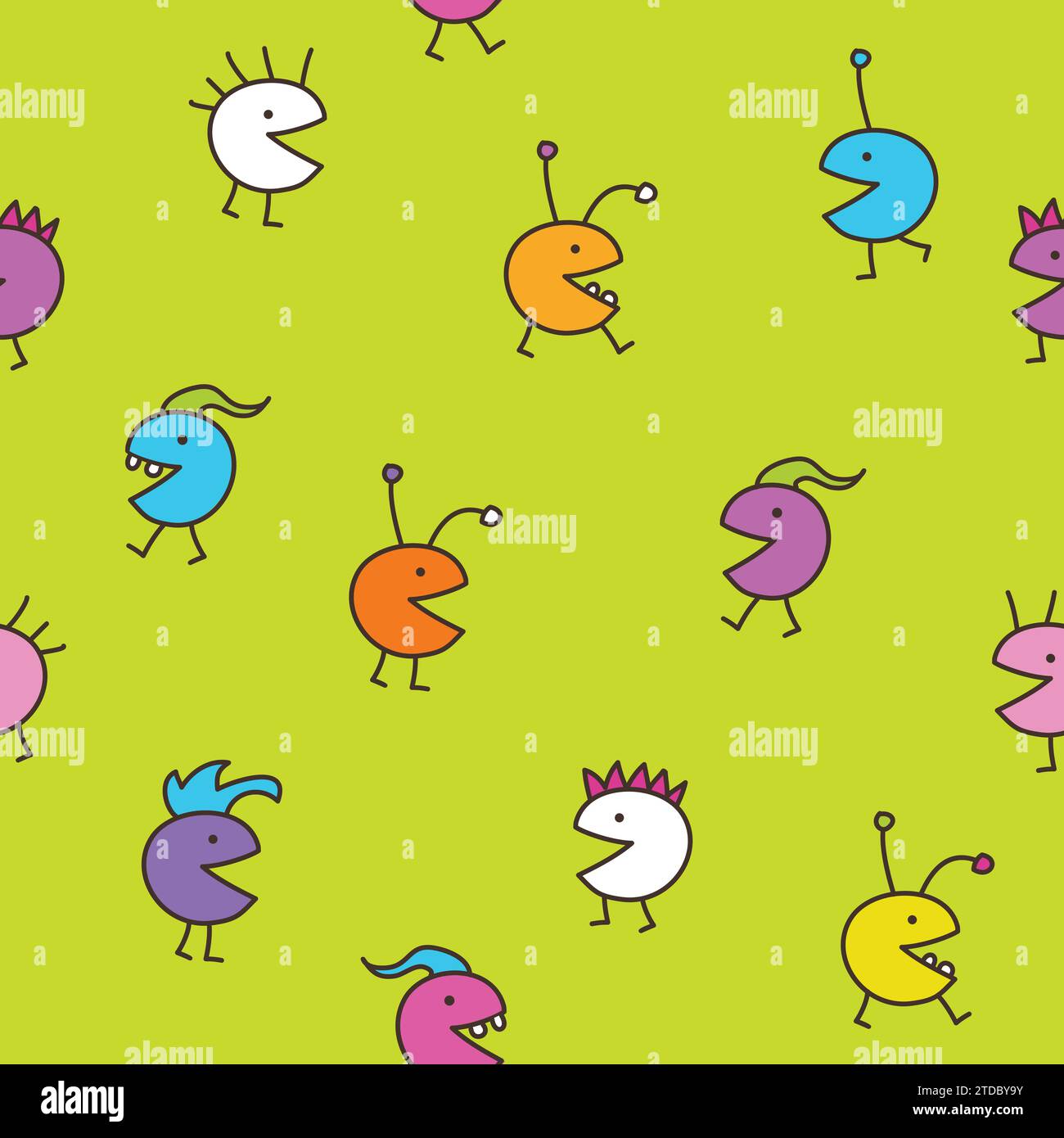 Colorful fantasy characters, little monsters, seamless pattern Stock Vector