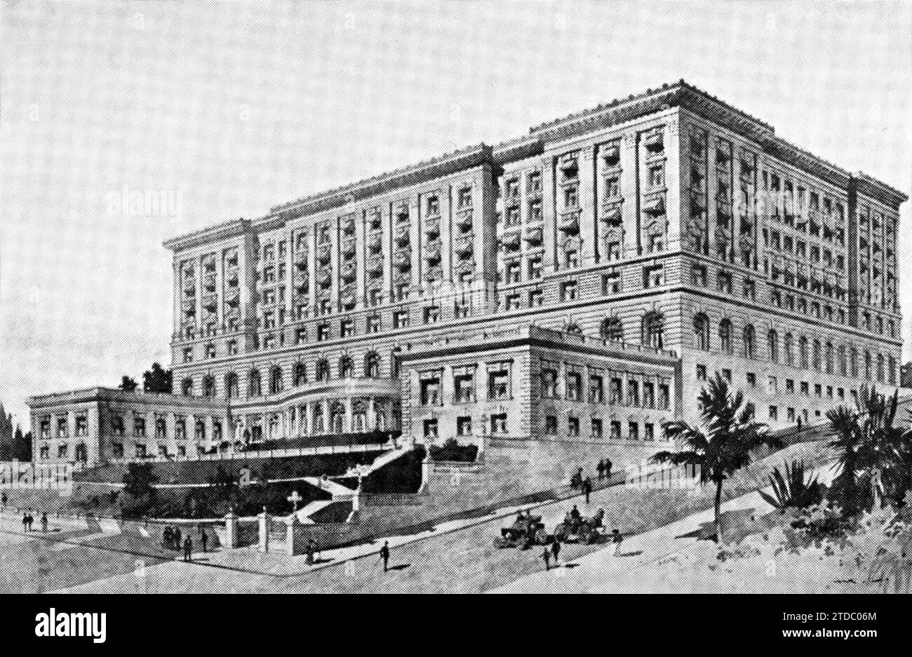 01/01/1900. San Francisco, California. Fairmount Hotel, one of the Largest and Most Beautiful, Destroyed by the Earthquake. Photo: Hausser and Menet - Approximate date. Credit: Album / Archivo ABC Stock Photo