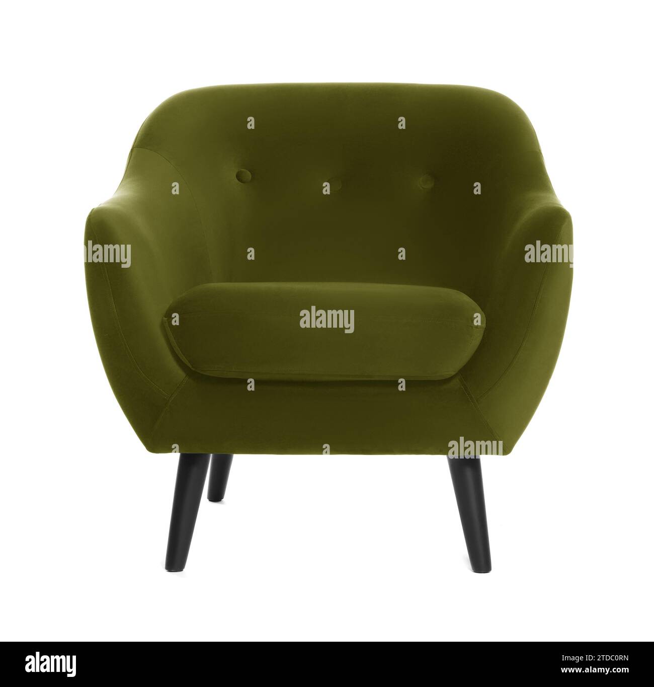 One comfortable dark moss green armchair isolated on white Stock Photo
