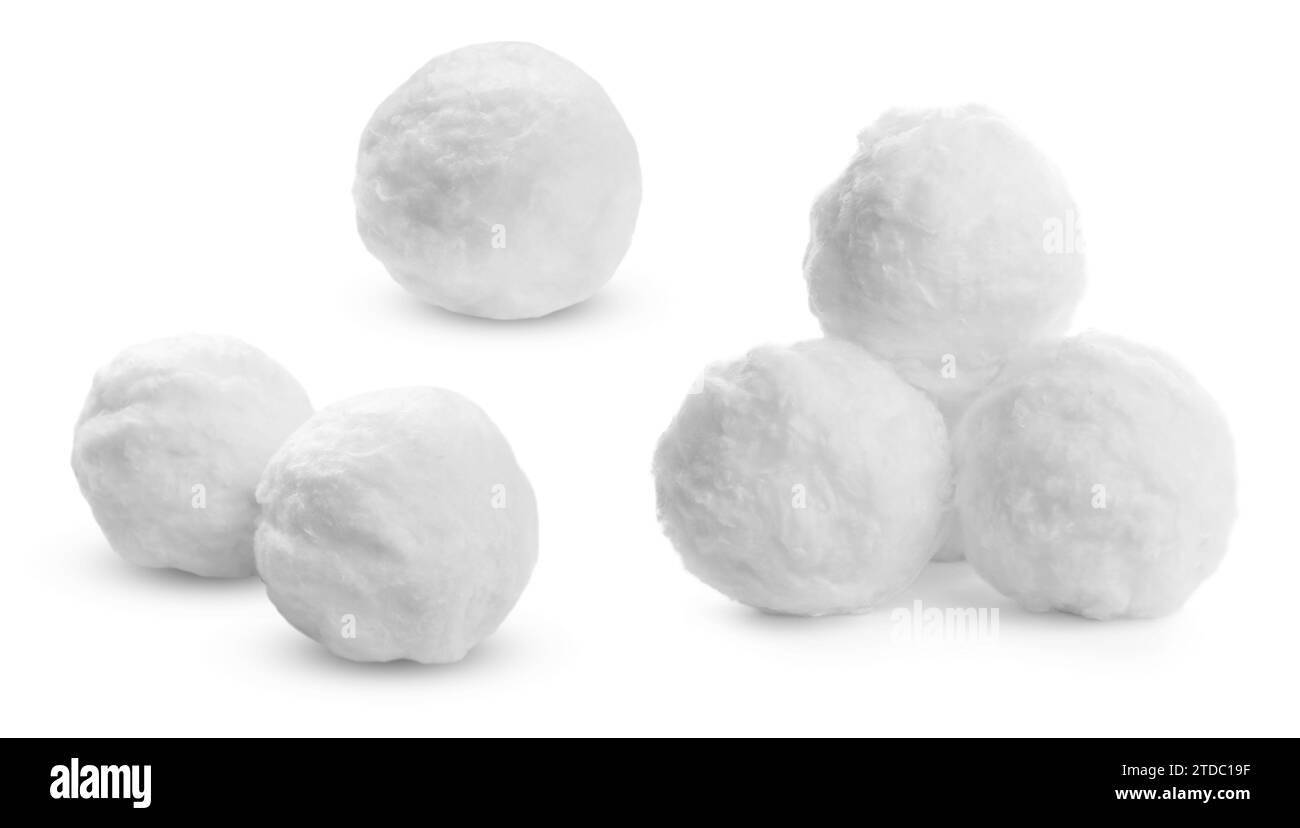 Balls of soft fluffy cotton isolated on white, set Stock Photo