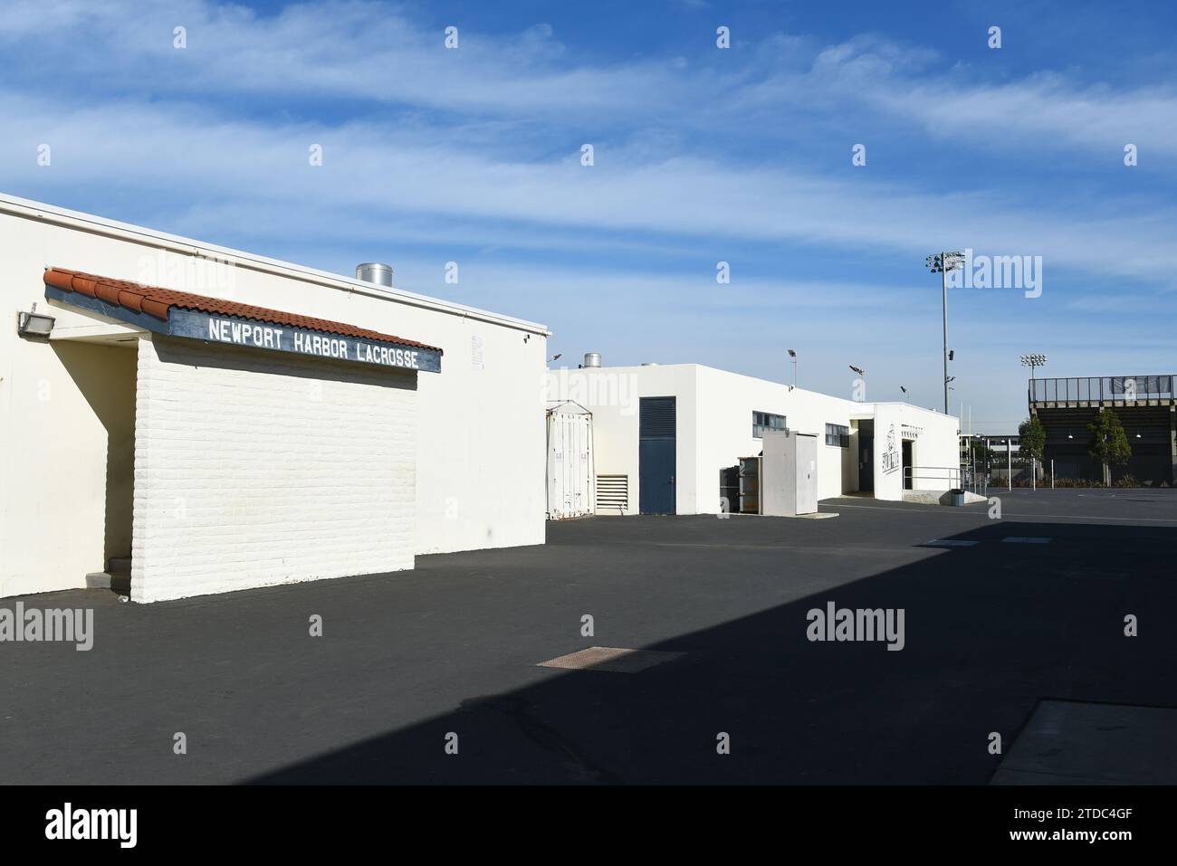 NEWPORT BEACH, CALIFORNIA - 17 DEC 2023: Lacrosse building on the campus of Newport Harbor High School. Stock Photo