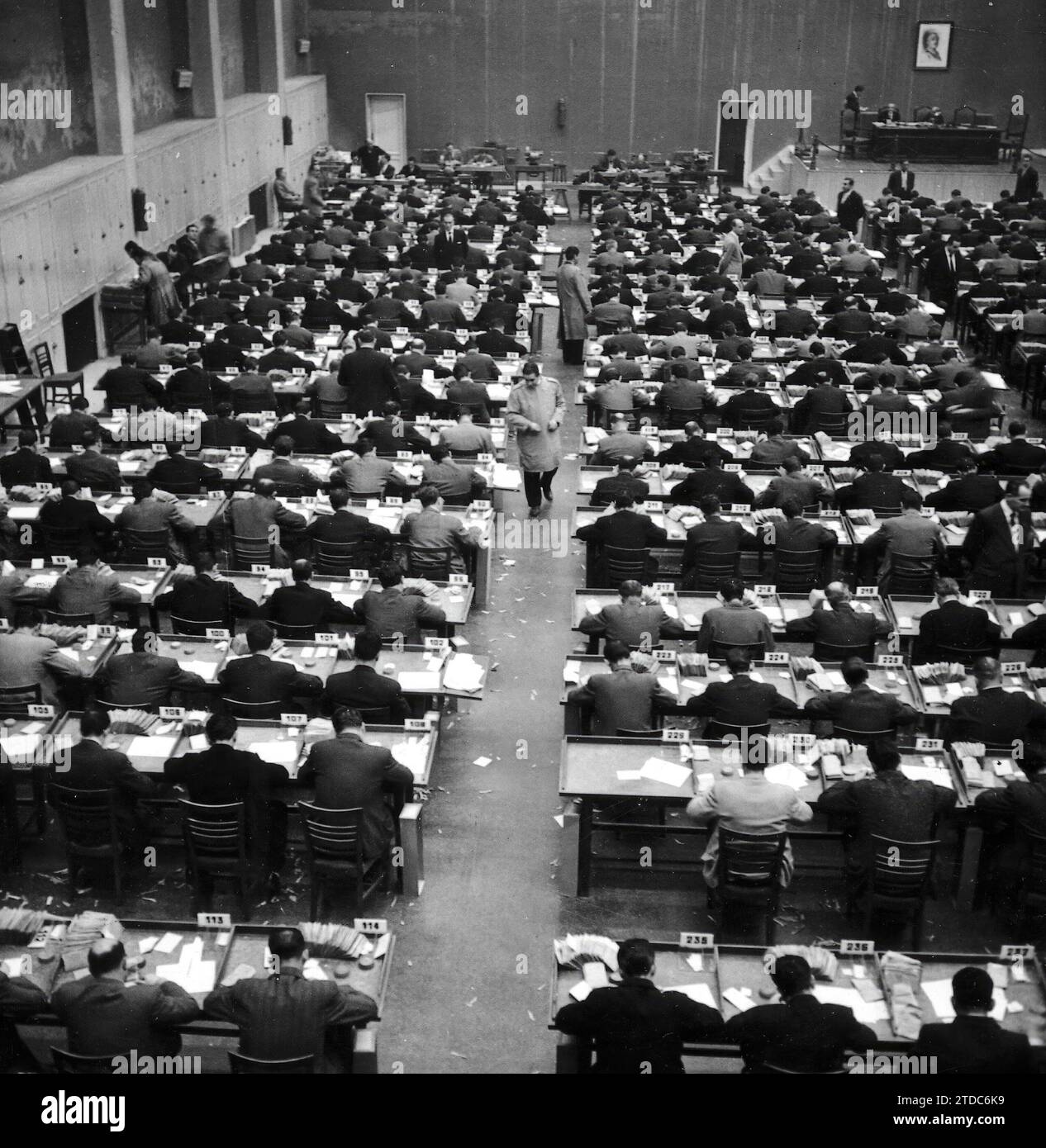 12/31/1958. Scrutiny Room of the Charity Mutual Sports Betting Board. Credit: Album / Archivo ABC / Teodoro Naranjo Domínguez Stock Photo