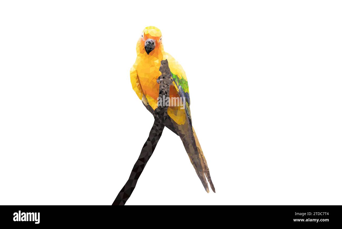 Graphics Polygon Image Parrot sitting on a branch isolated white background  vector illustration Stock Vector