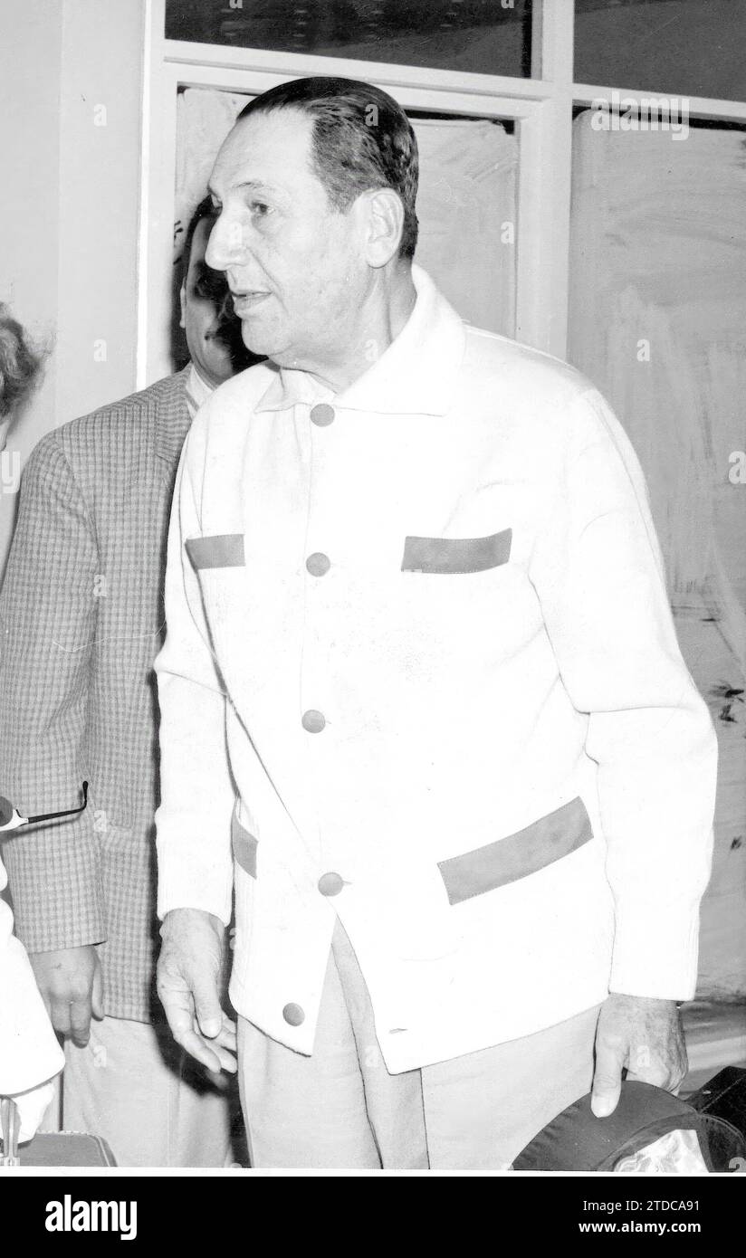 12/31/1959. Juan Domingo Peron arriving at the Pez Espada hotel in Torremolinos. Credit: Album / Archivo ABC / Torremocha Stock Photo