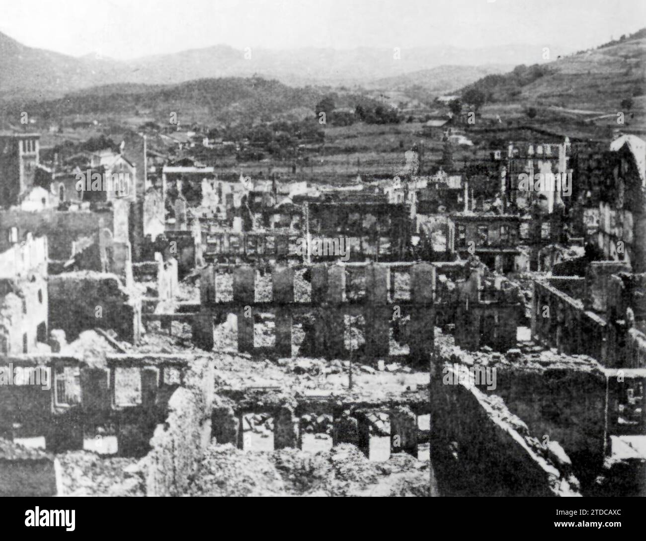 Guernica after the Bombings of 1937. Credit: Album / Archivo ABC Stock Photo