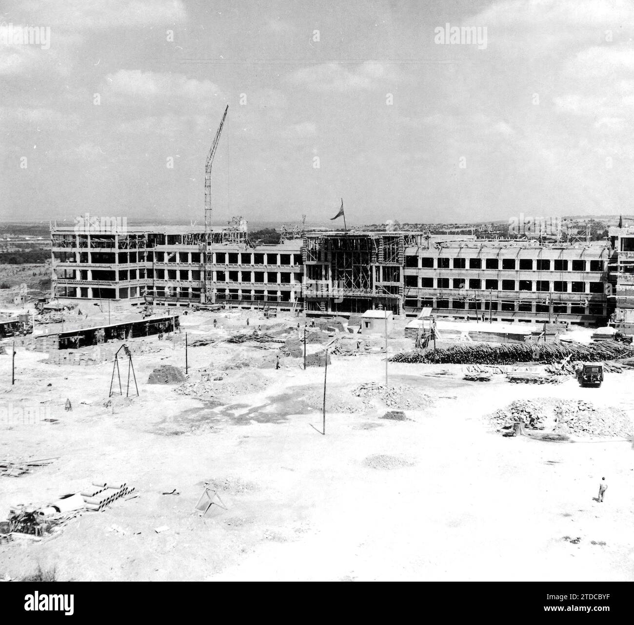 12/31/1955. Image of a large esplanade, which extends in front of the building under construction of the Faculty of Law, the monument to Don José Calvo Sotelo will rise, surrounded by Gardens. This was agreed by the National Board of Tribute to the protomartyr. Credit: Album / Archivo ABC / Manuel Sanz Bermejo Stock Photo