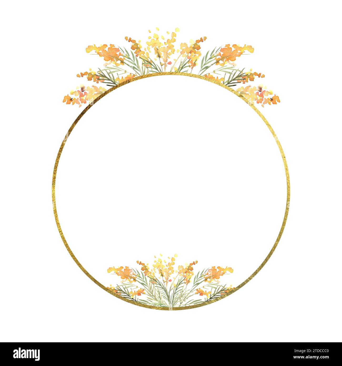 Circle frame yellow flower floral watercolor with gold circle