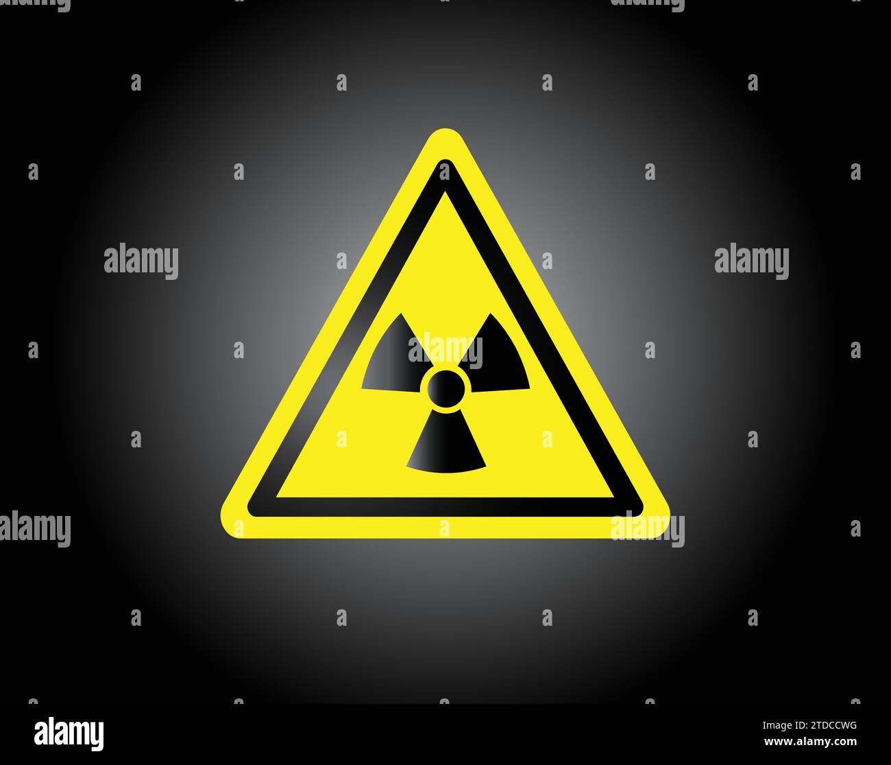 Ionizing nuclear radiation hazard danger warning button badge symbol yellow triangle icon. Vector editable isolated Stock Vector