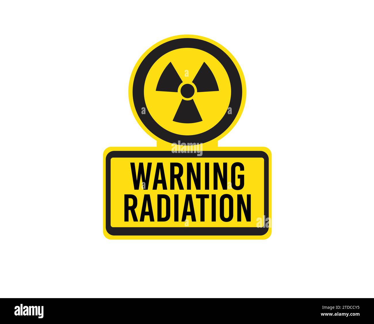 Warning radiation sign in yellow and black .  Nuclear fallout hazard danger, sticker vector icon isolated. Stock Vector