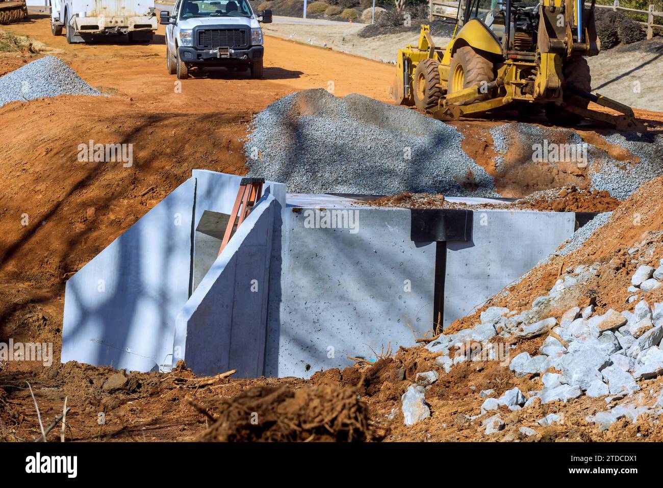 Detail construction of concrete bridge constructed over stream in ...