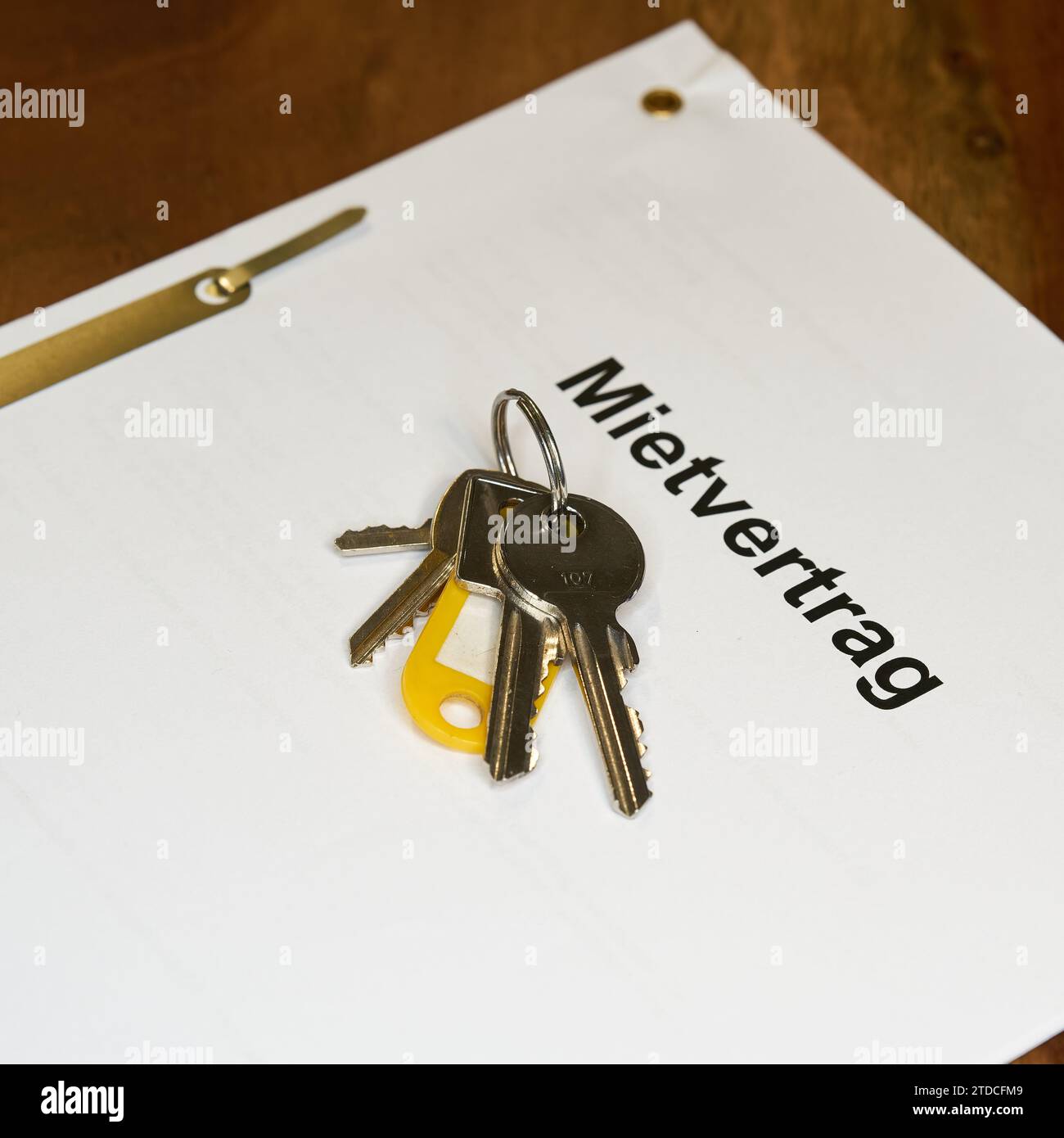 Keys and german rental contract, Mietvertrag for a new apartment are on a table Stock Photo