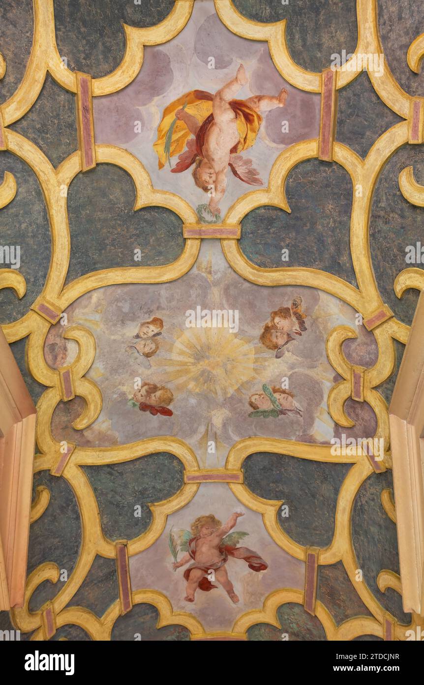 beautiful ceiling ornament in Certosa ItalyPavia, Italy  June 07, 2023. The Charterhouse, the ceiling of main nave of the church Stock Photo
