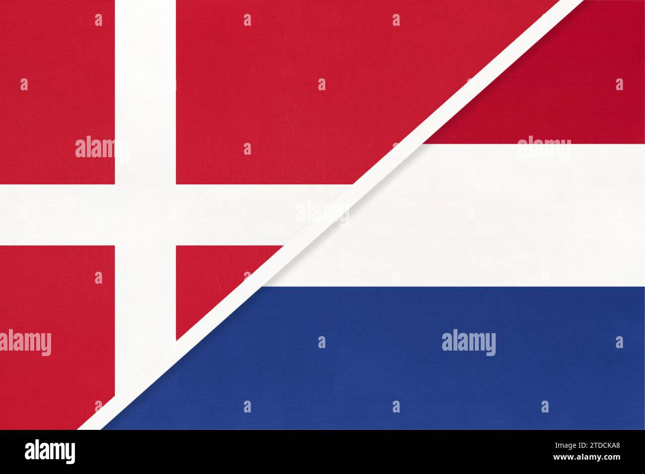 Denmark and Netherlands or Holland, symbol of country. Danish vs Dutch national flags