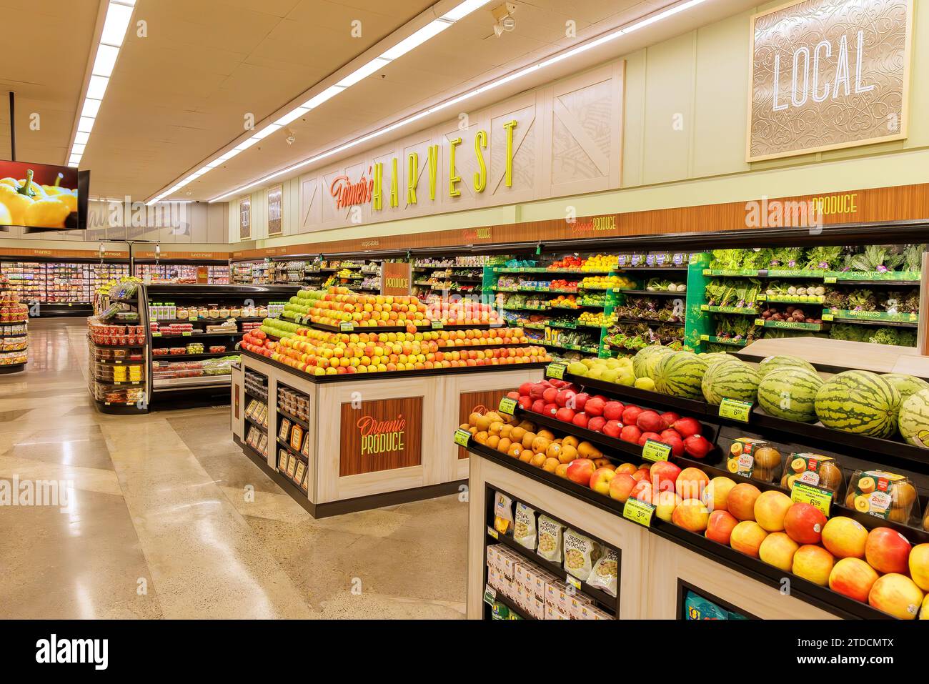 Produce section inside a supermarket in San Diego, California Stock Photo