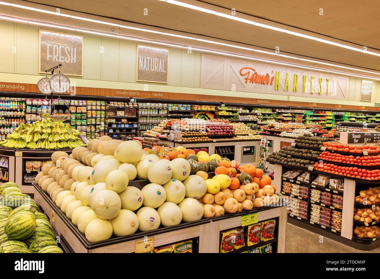 Fresh fruits and vegetables on display at a local supermarket in San