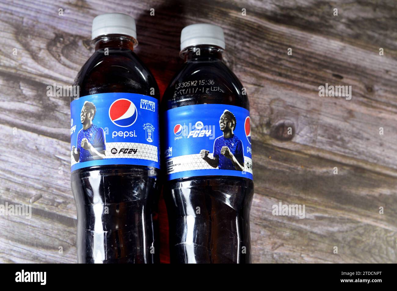 Cairo, Egypt, December 16 2023: Pepsi, a Cola flavor plastic bottle, a carbonated soft drink manufactured by PepsiCo. Originally created and developed Stock Photo