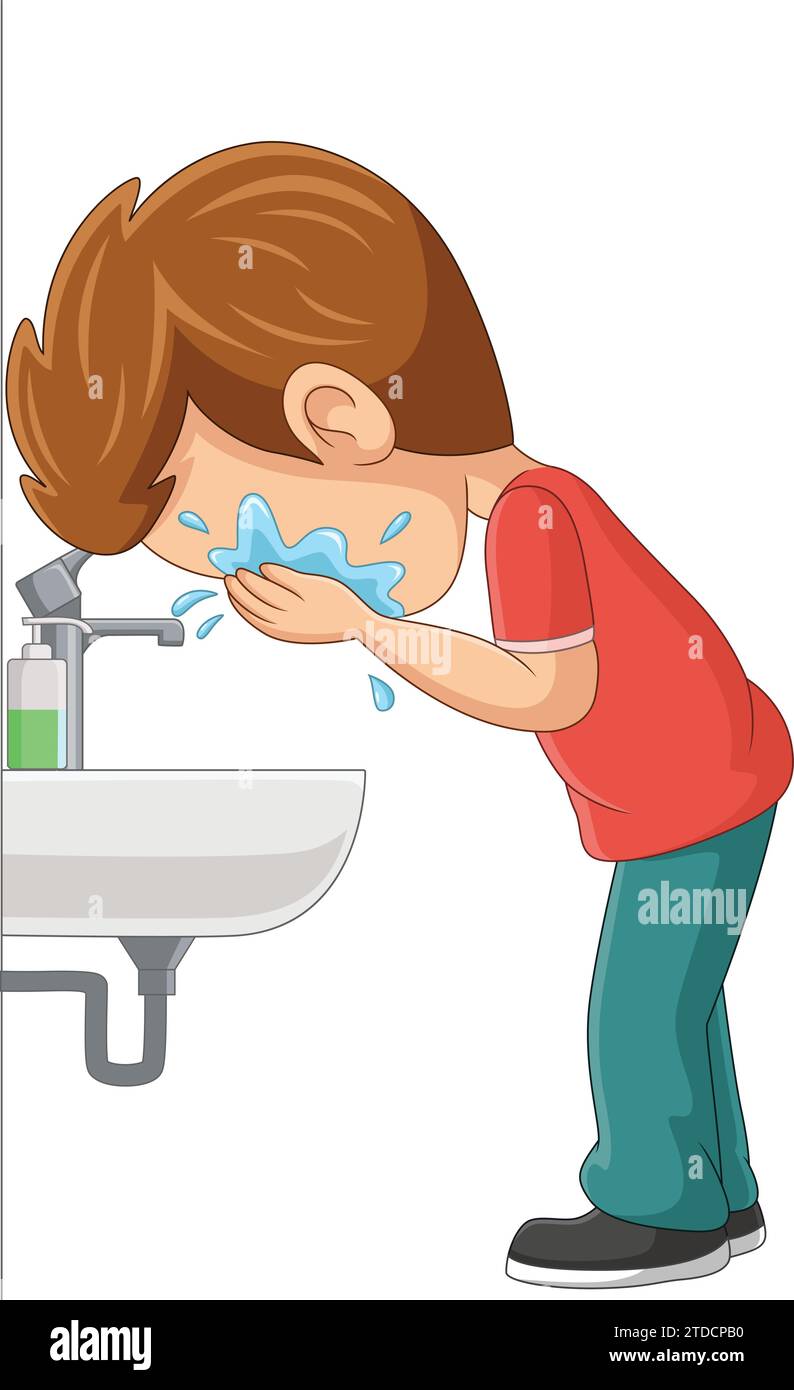 Cartoon little boy washing face in the sink Stock Vector Image & Art