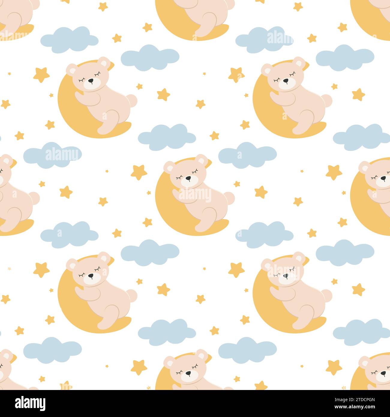 Little sleeping bear on moon in cartoon style seamless pattern Stock ...