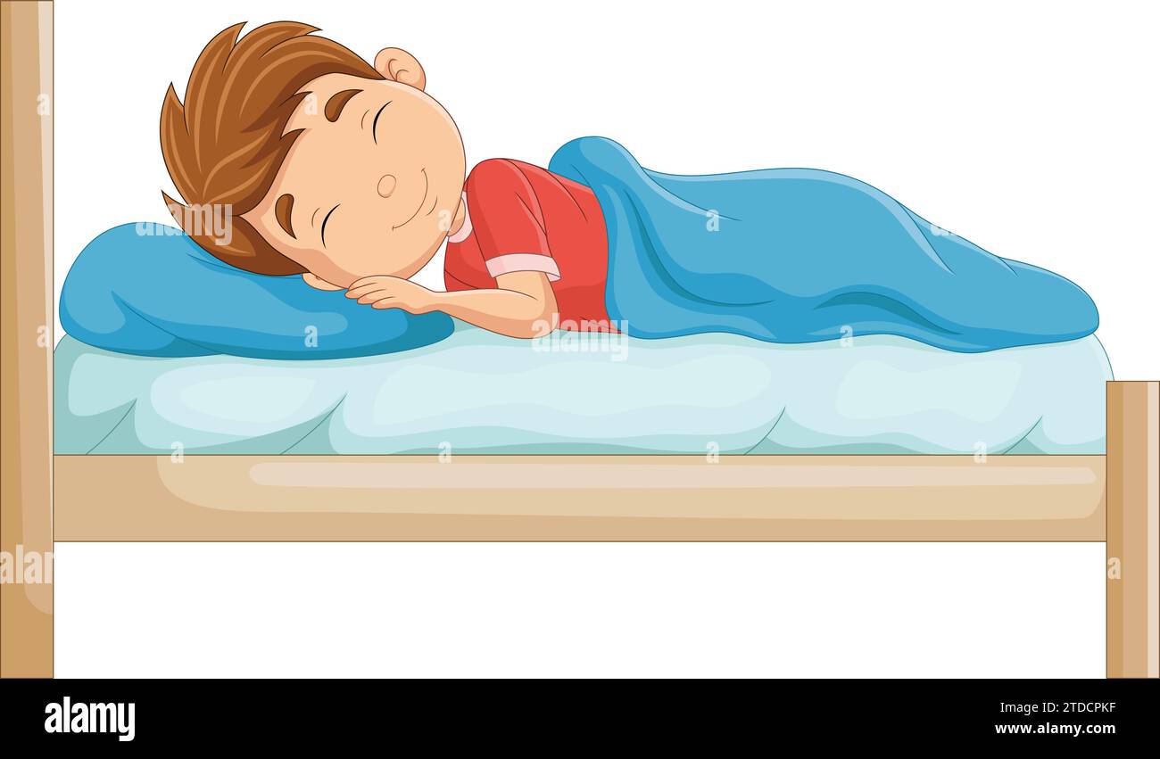 Cartoon little boy sleeping in the bed Stock Vector Image & Art - Alamy