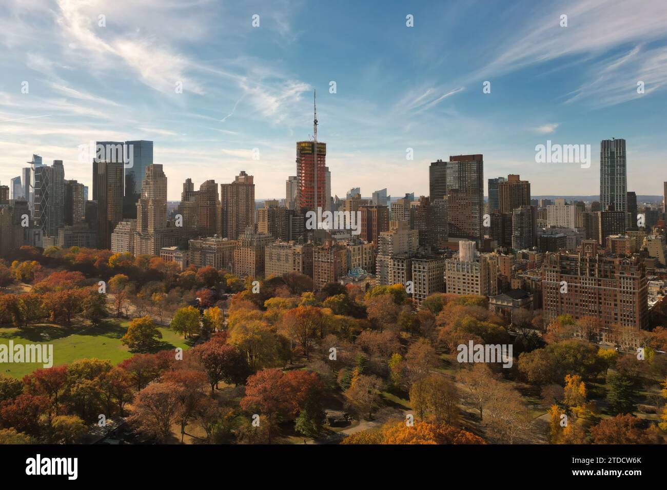 Autumn Fall. Autumnal Central Park view from drone. Aerial of NY City Manhattan Central Park panorama in Autumn. Autumn in Central Park. Autumn NYC. C Stock Photo
