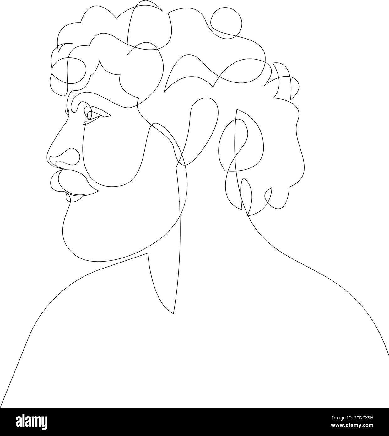Continuous one line drawing of man portrait with beard and curly hair. Male side view vector illustration Stock Vector