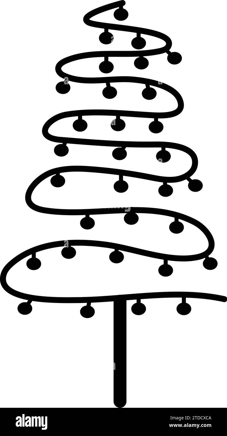 Pine tree with Christmas balls, black pine tree Stock Vector