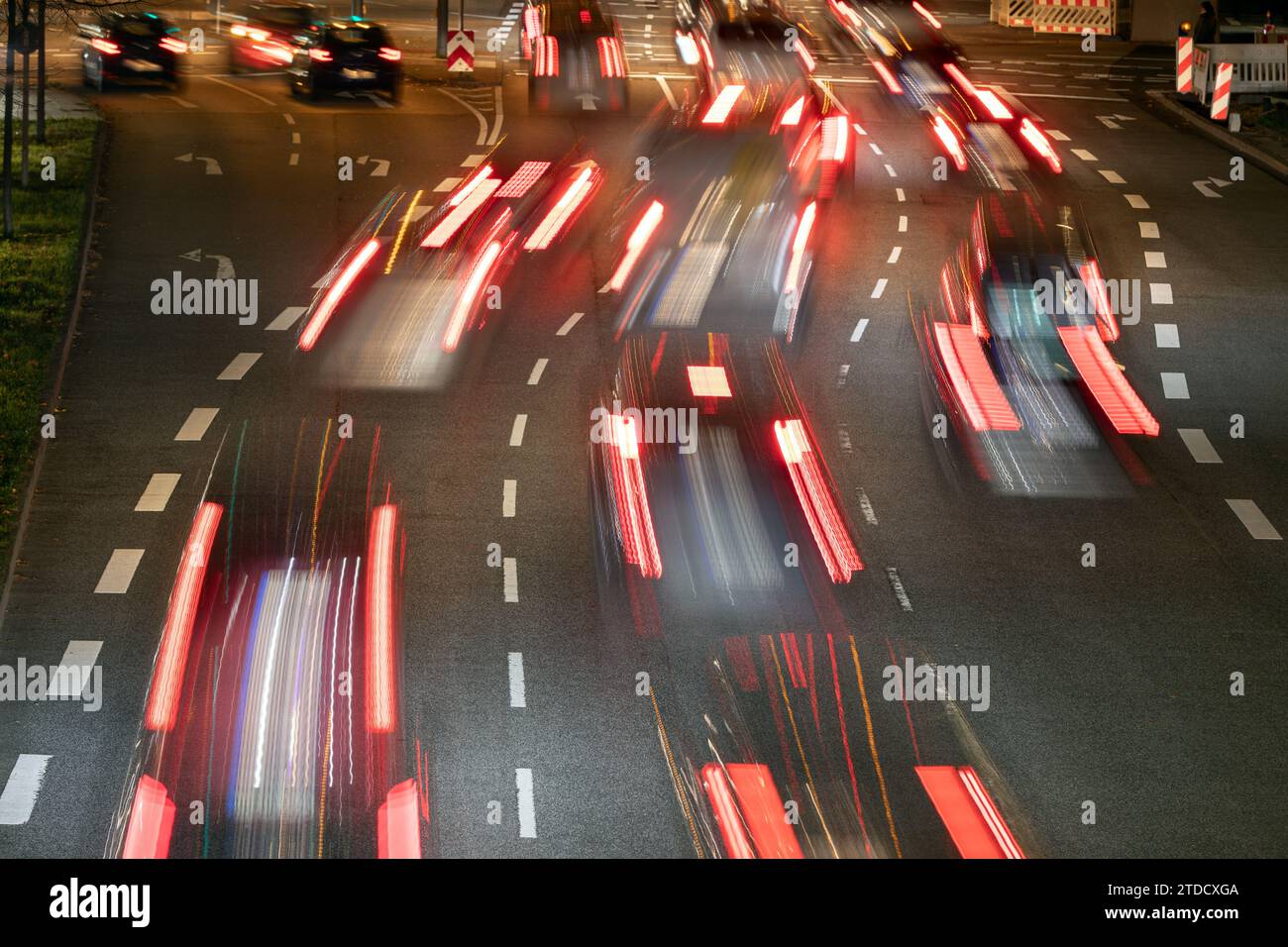 Nighttime car traffic in Hamburg with long exposure and blur Stock Photo
