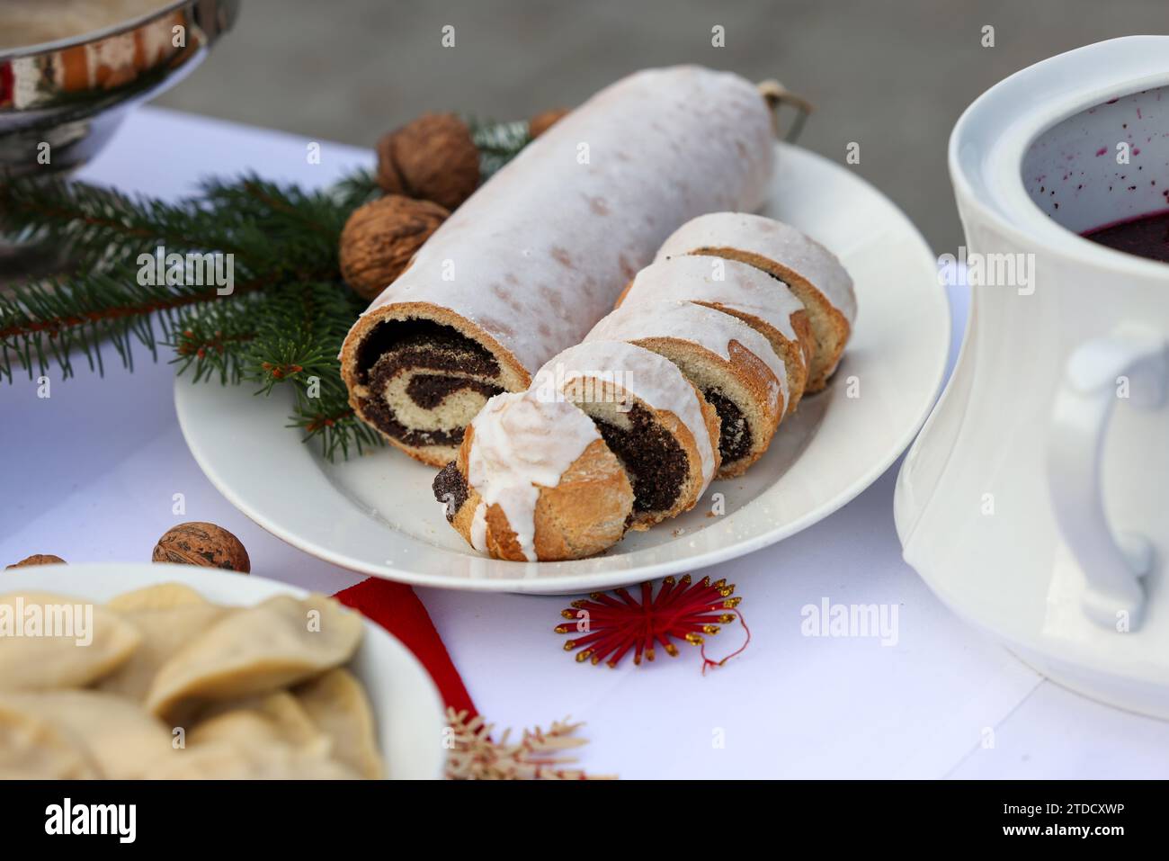 Baked roll stuffed with poppy seeds Stock Photo