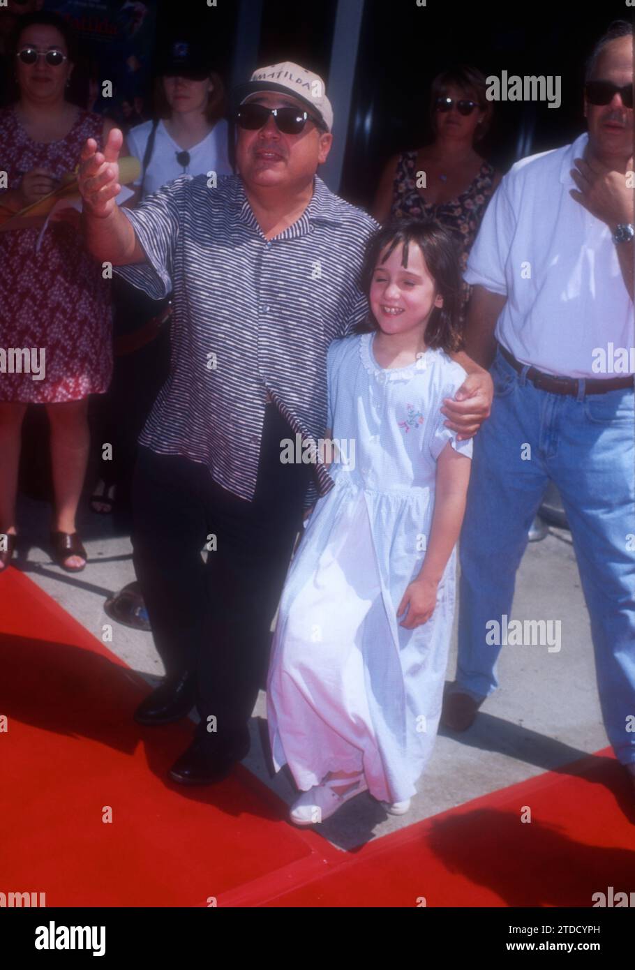 Culver City, California, USA 28th July 1996 Actor Danny DeVito and Actress Mara Wilson attend Matilda Premiere at Mann Culver Theater on July 28, 1996 in Cuvler City, California, USA. Photo by Barry King/Alamy Stock Photo Stock Photo