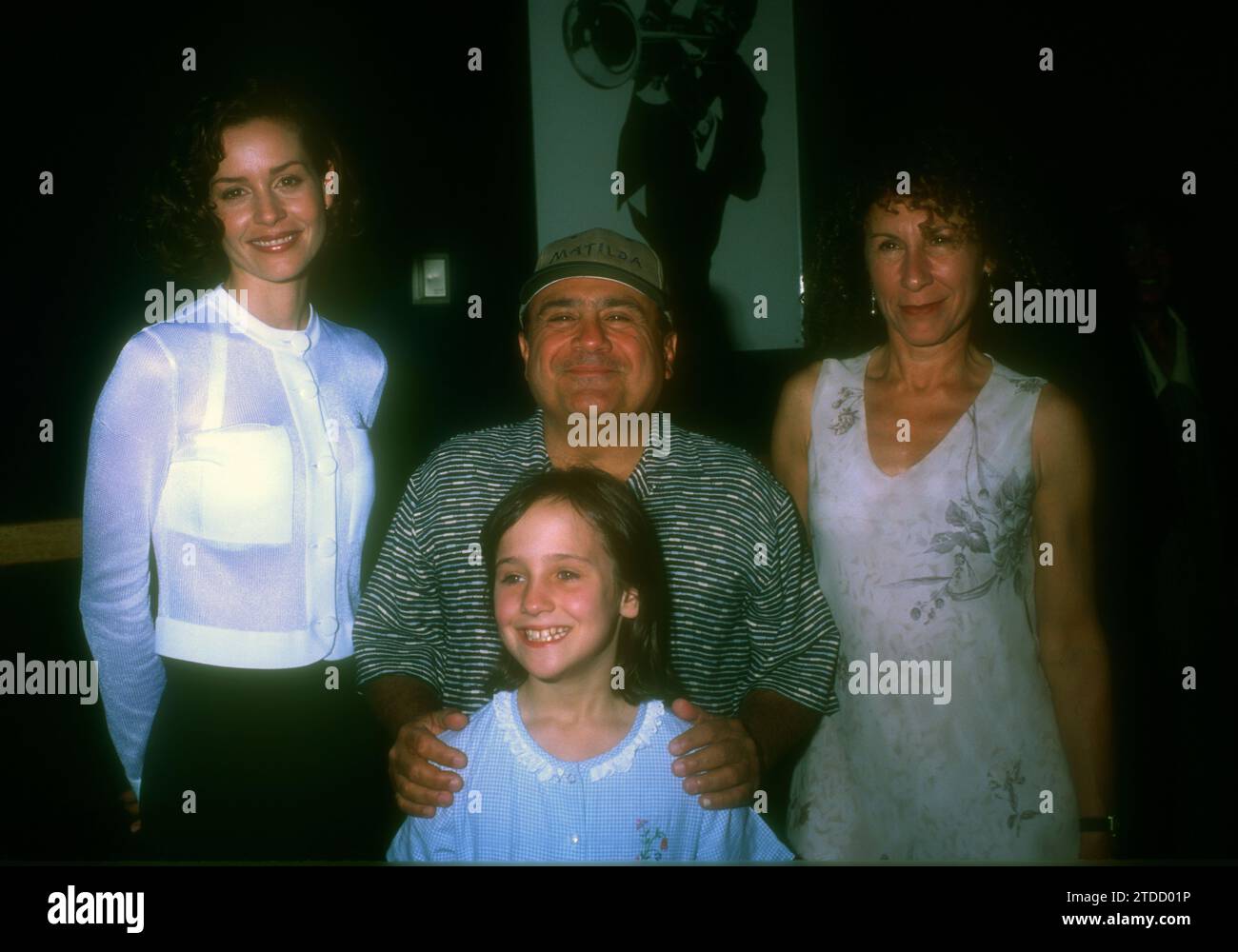 Culver City, California, USA 28th July 1996 Actress Embeth Davitz, Actor Danny DeVito,Actress Mara Wilson and Actress Rhea Perlman attend Matilda Premiere at Mann Culver Theater on July 28, 1996 in Cuvler City, California, USA. Photo by Barry King/Alamy Stock Photo Stock Photo