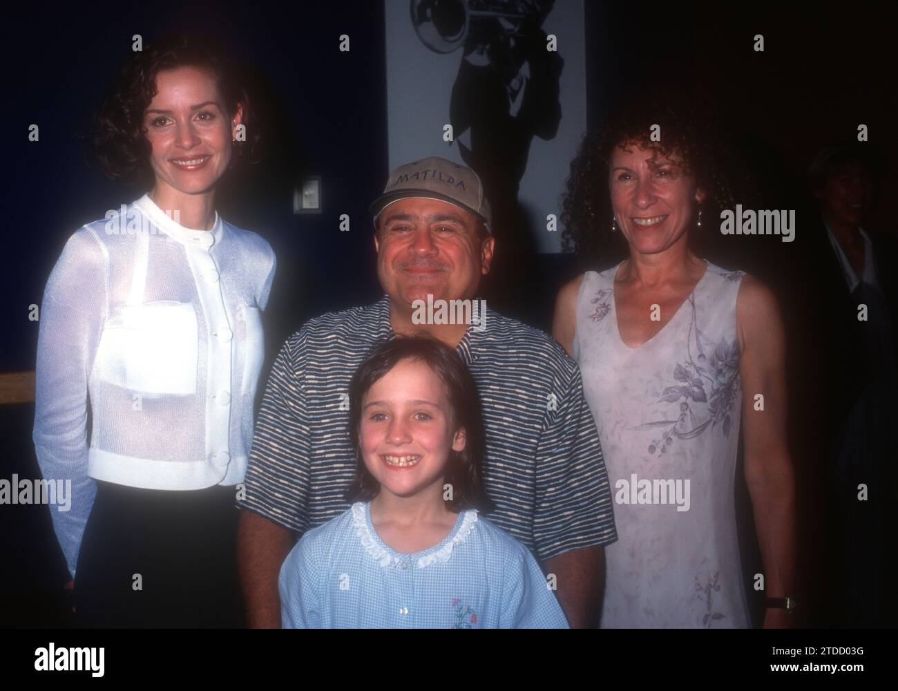 Culver City, California, USA 28th July 1996 Actress Embeth Davitz, Actor Danny DeVito,Actress Mara Wilson and Actress Rhea Perlman attend Matilda Premiere at Mann Culver Theater on July 28, 1996 in Cuvler City, California, USA. Photo by Barry King/Alamy Stock Photo Stock Photo