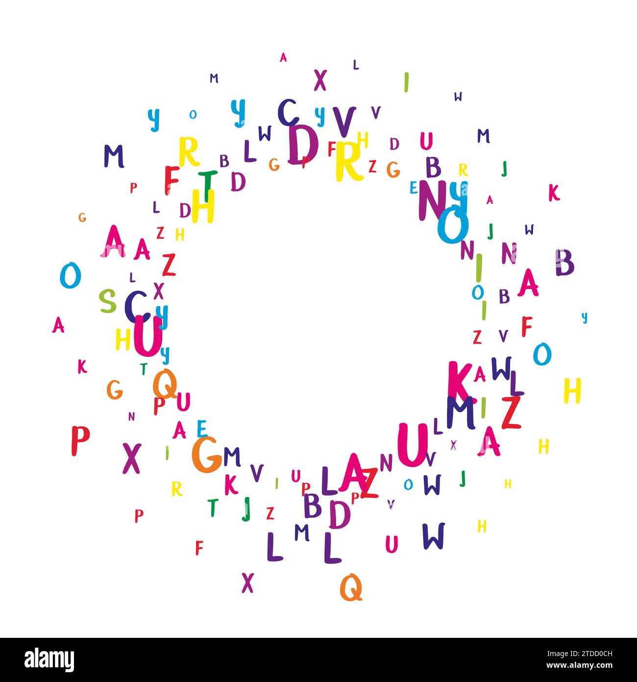 Scattered letters of latin alphabet. Colorful childish floating characters of English language. Foreign languages study concept. Back to school banner on white background. Stock Vector