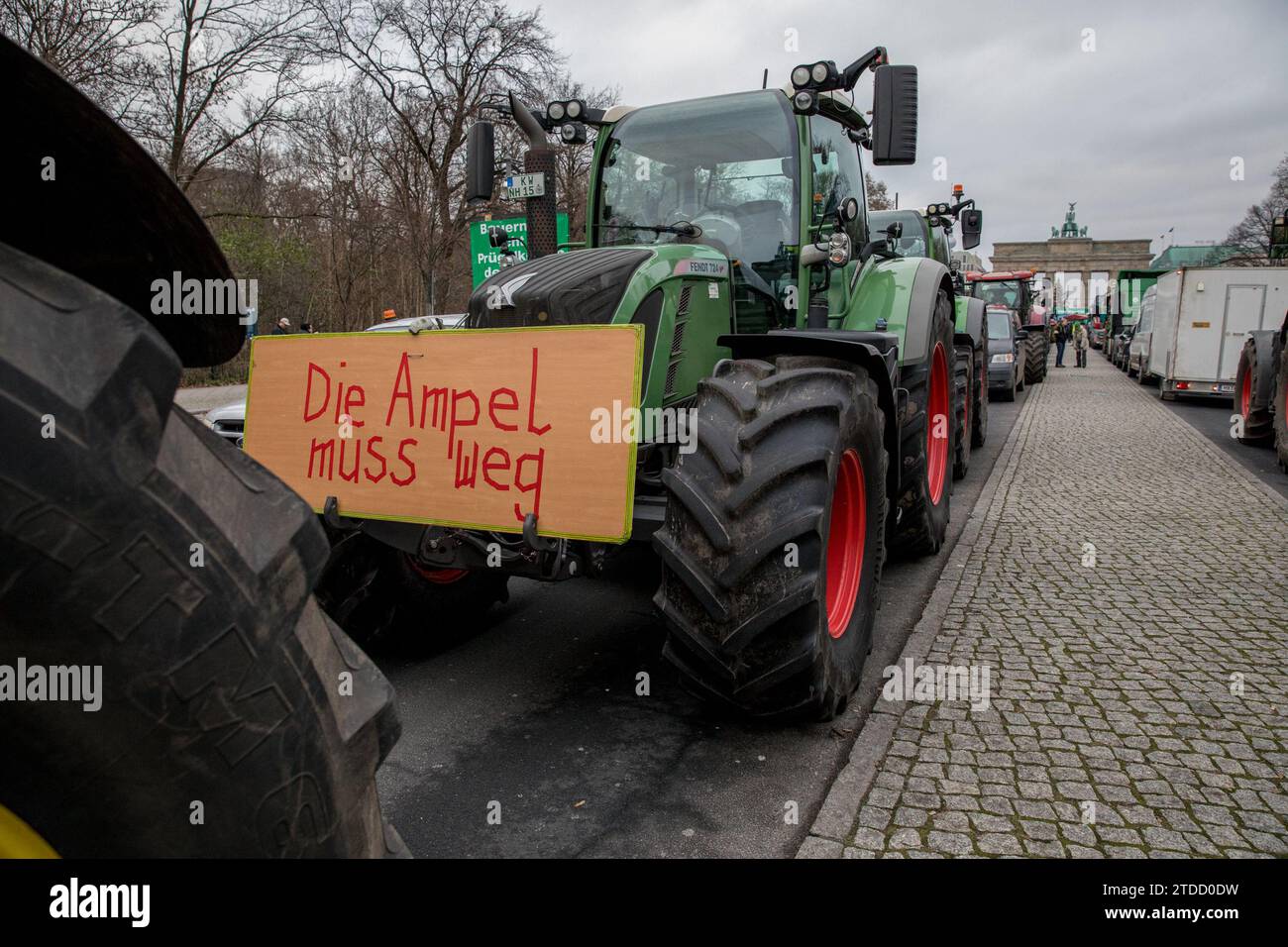 In Berlin on December 18, 2023, thousands of German farmers staged a massive protest against the government's proposed austerity measures, which include slashing diesel subsidies and eliminating vehicle tax exemptions for farmers. Organized by the German Farmers' Association (DBV), the demonstration was anticipated to attract around 3,000 participants nationwide. The DBV has vehemently opposed these cuts, warning that they would deal a severe blow to the agricultural sector, potentially leading to job losses and escalating food prices. Furthermore, the association argues that such measures wou Stock Photo