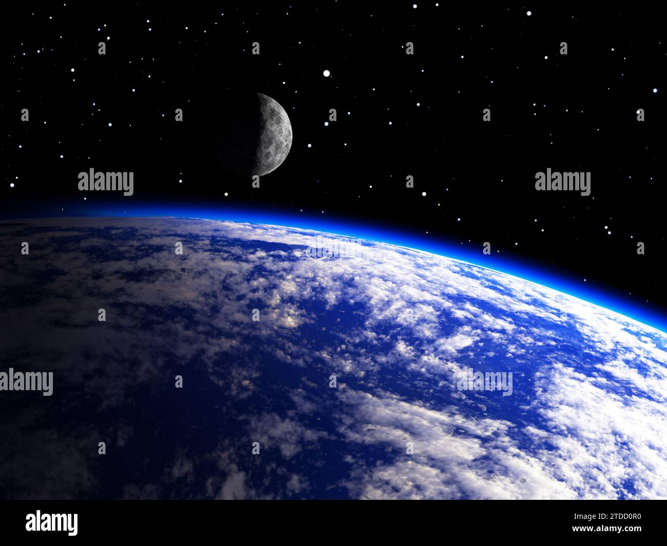 Earth Planet with a Moon, 3d illustration Stock Photo