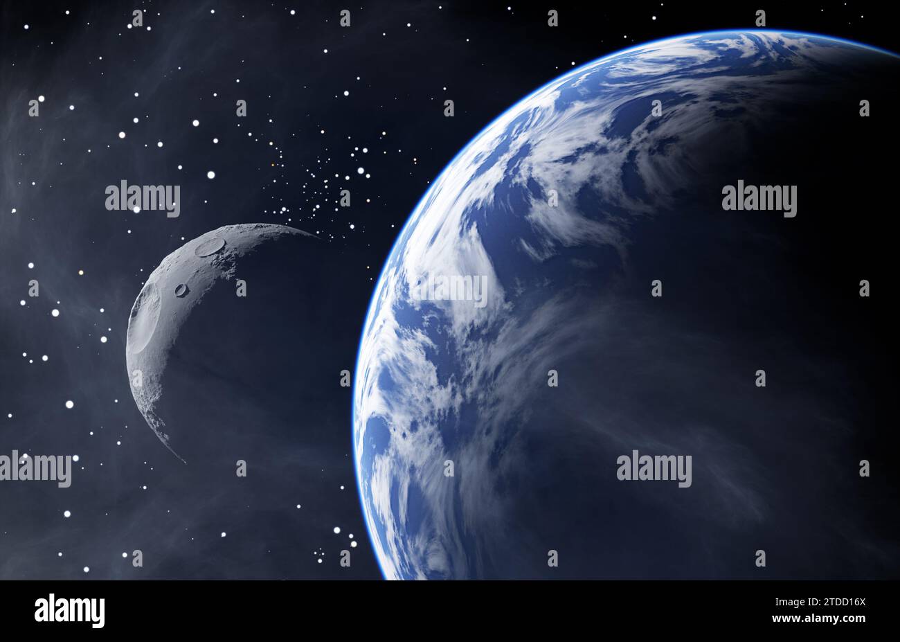 Earth Like Planet with a Moon, 3d illustration Stock Photo
