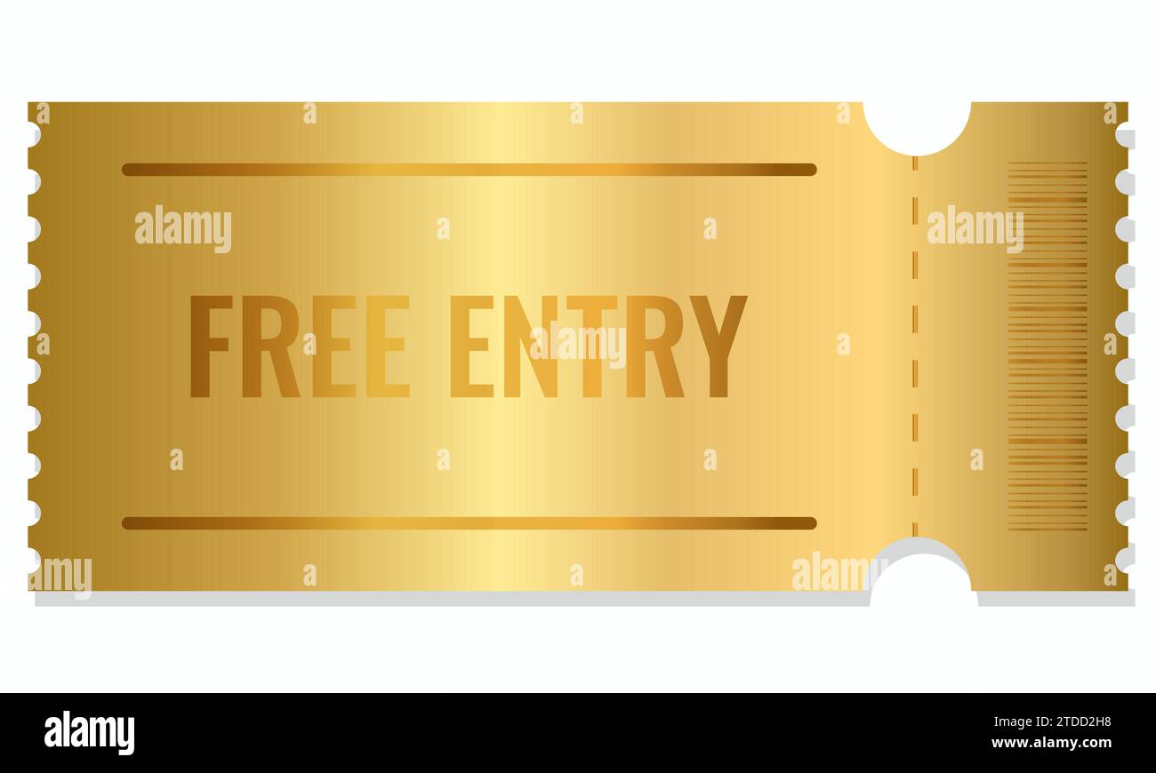 blank golden ticket FREE ENTRY. Golden coupon sticker template. Vector illustration. Stock Vector