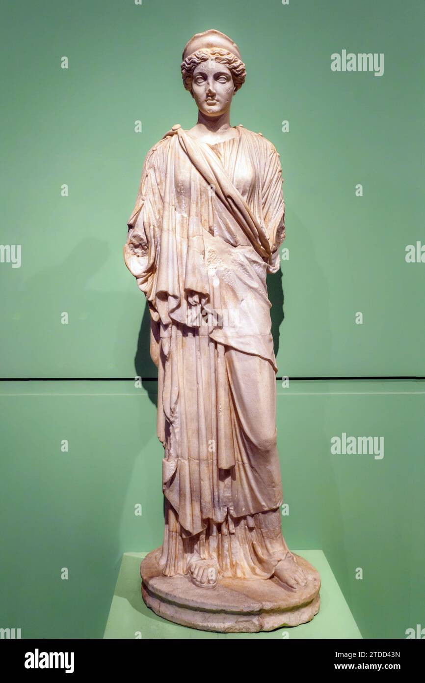 Statue of a Female Deity - 1st century AD, copy of a Greek prototype, Greek insular marble - The goddess can perhaps be identified with Hera, due to the diadem in her hair - Museo Centrale Montemartini, Rome, Italy Stock Photo