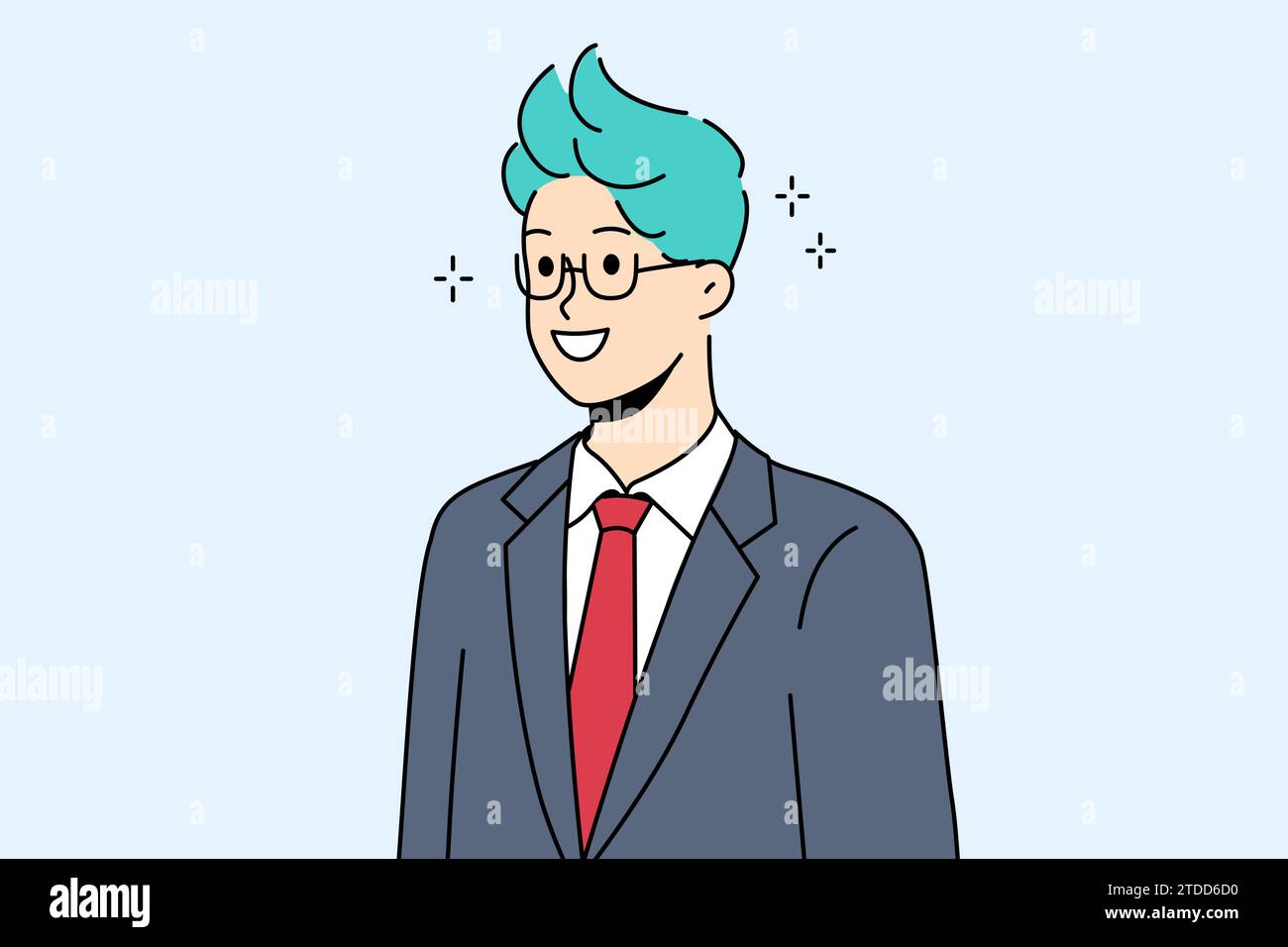 Businessman with funny hairstyle smiling posing in formal suit with tie