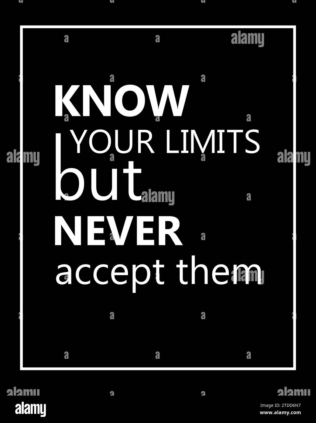 Know Your Limits But Never Accept Them motivational poster/quote for the wall illustration Stock Photo