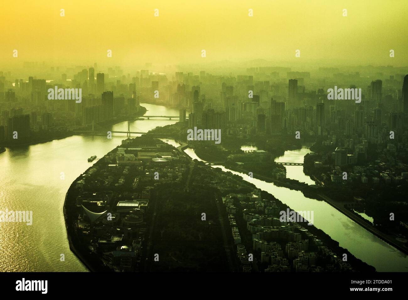 Polluted skyline of Guangzhou, China. Stock Photo