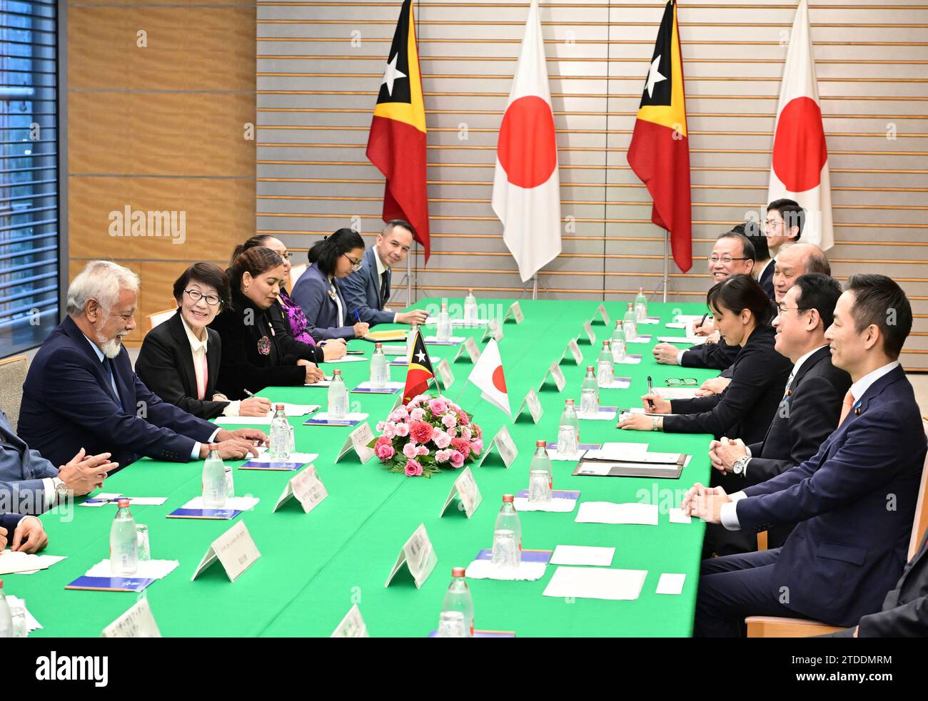East Timorese President Xanana Gusmão (L) and Japanese PM Fumio Kishida ...