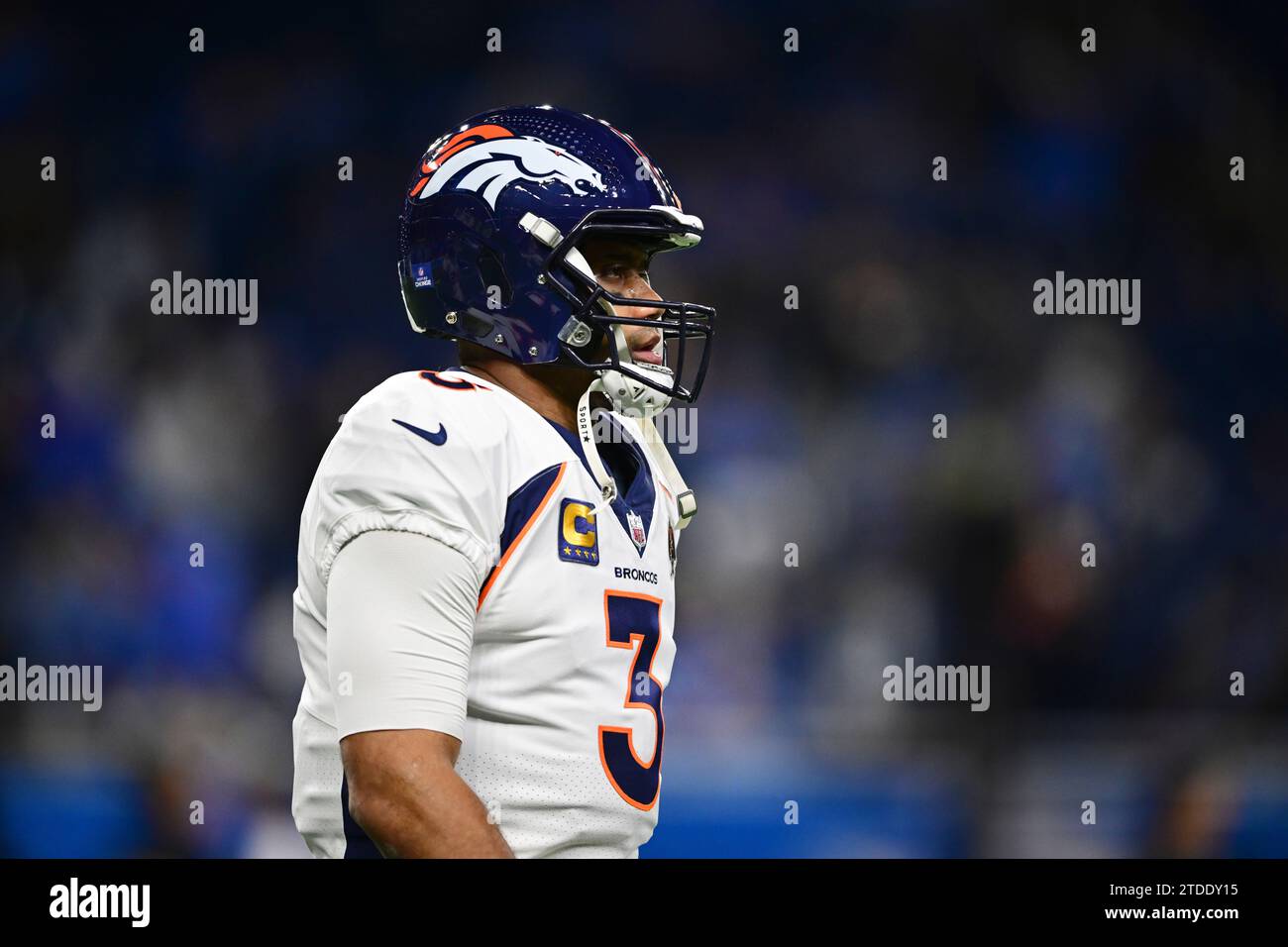 Denver Broncos quarterback Russell Wilson is seen during warmups of an ...
